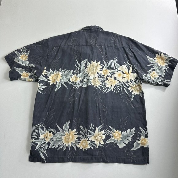 Tommy Bahama Hawaiian Camp Shirt Men Large Silk Tropical Black Floral Button Up‎ - Picture 2 of 8